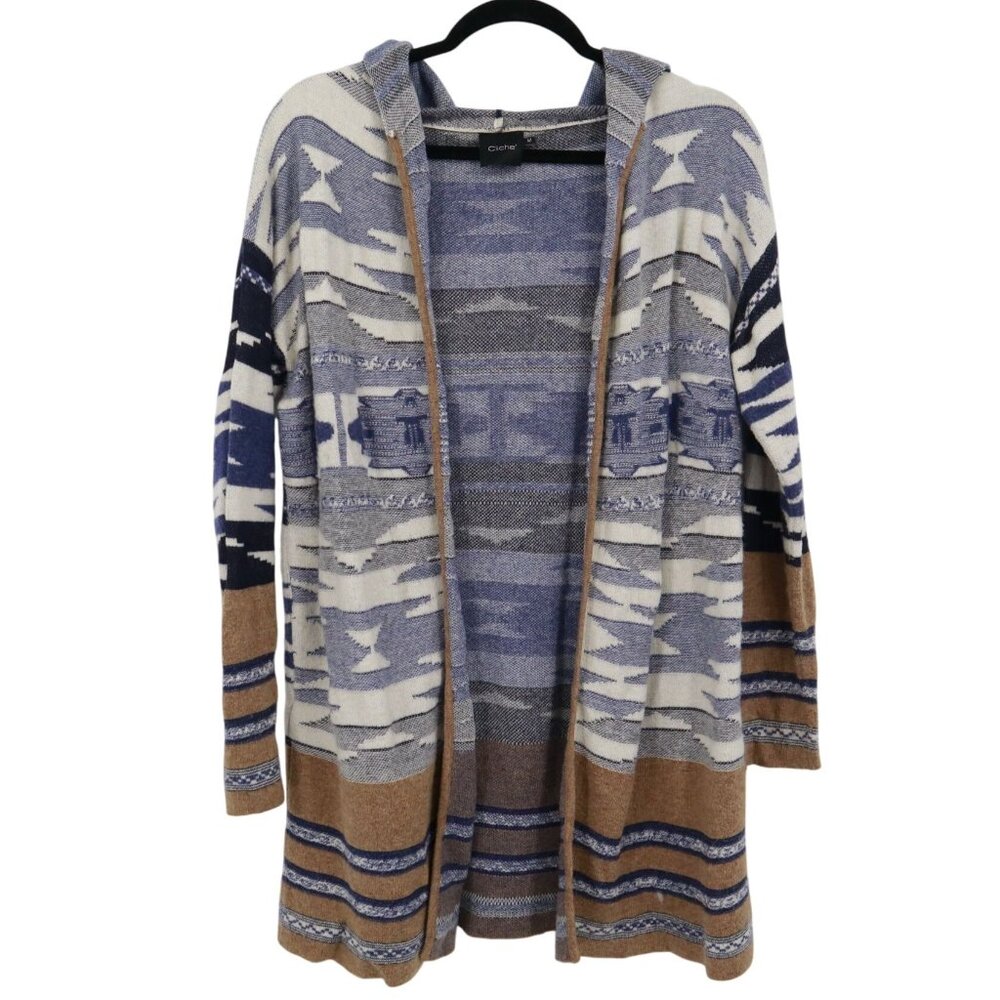Cliché Wool Duster Cardigan Womens M Multi‎ Southwestern Coastal Boho Cowgirl
